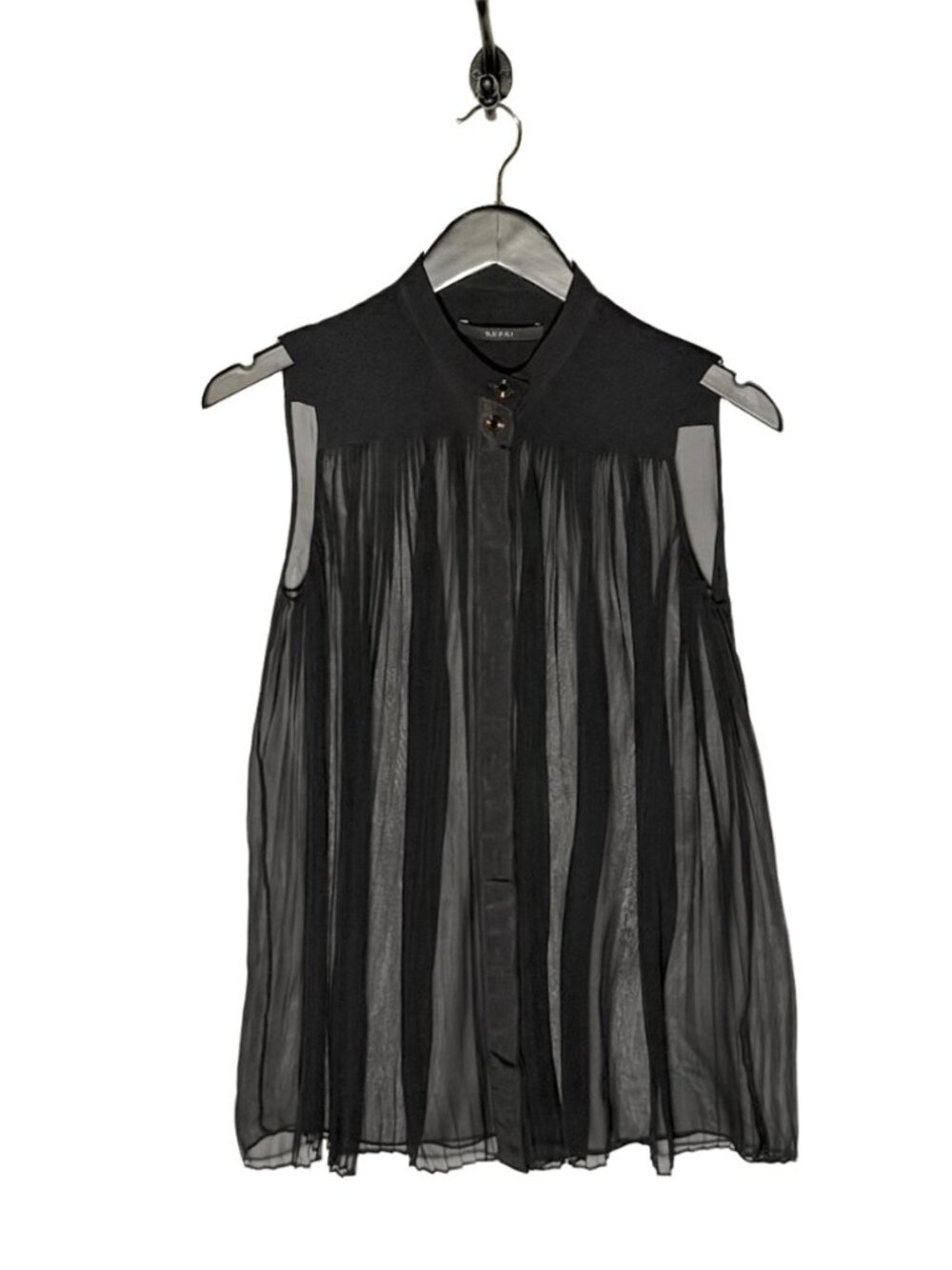 Gucci Black Silk Sheer Pleated Sleeveless Blouse